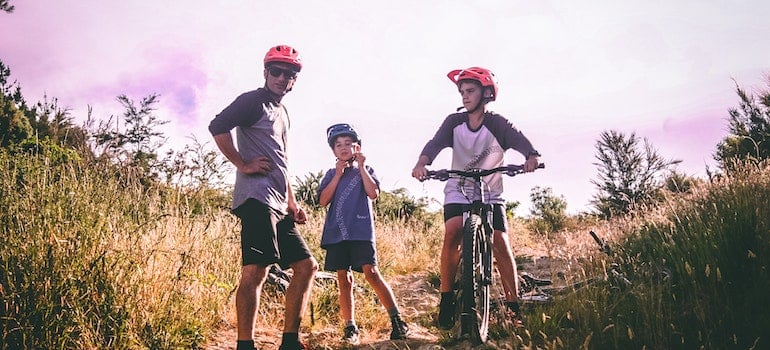 a family biking