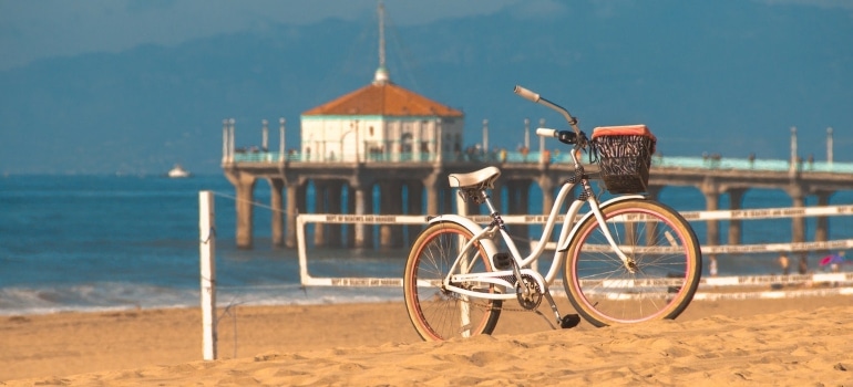 Picture of a bike on a beach 